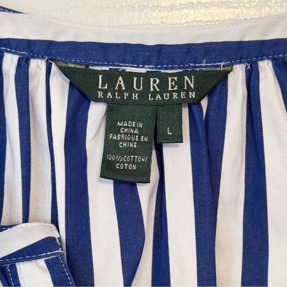 NWOT Lauren Ralph Lauren Blue White Striped Top L - Picture 8 of 9